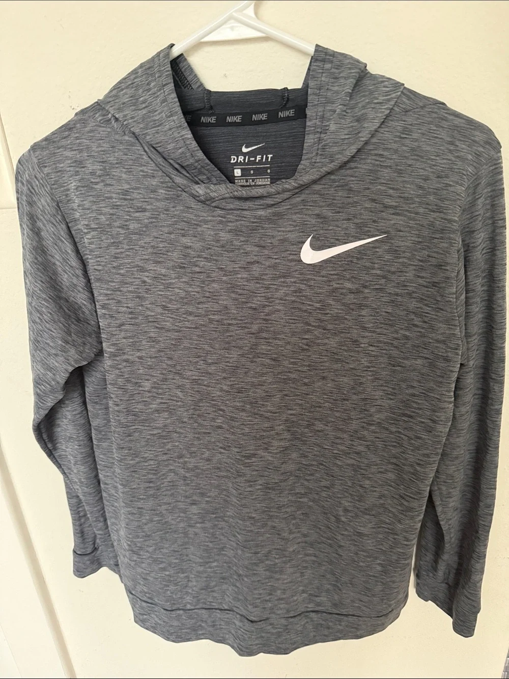 Nike Gray Heather Dri-FIT Crewneck Hoodie with White Swoosh